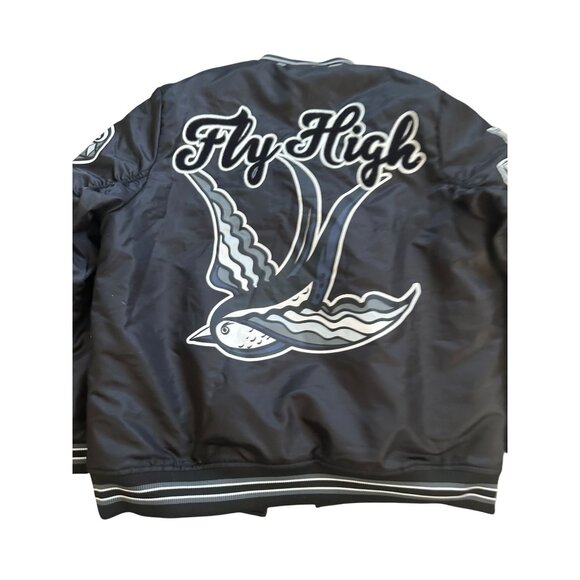 REBEL MINDS Men's Fly High Black Graphic Bomber Jacket Size XL - Picture 11 of 11